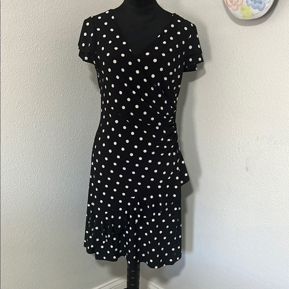 Lauren Ralph Lauren Black and White Flutter Sleeve Wrap Dress
